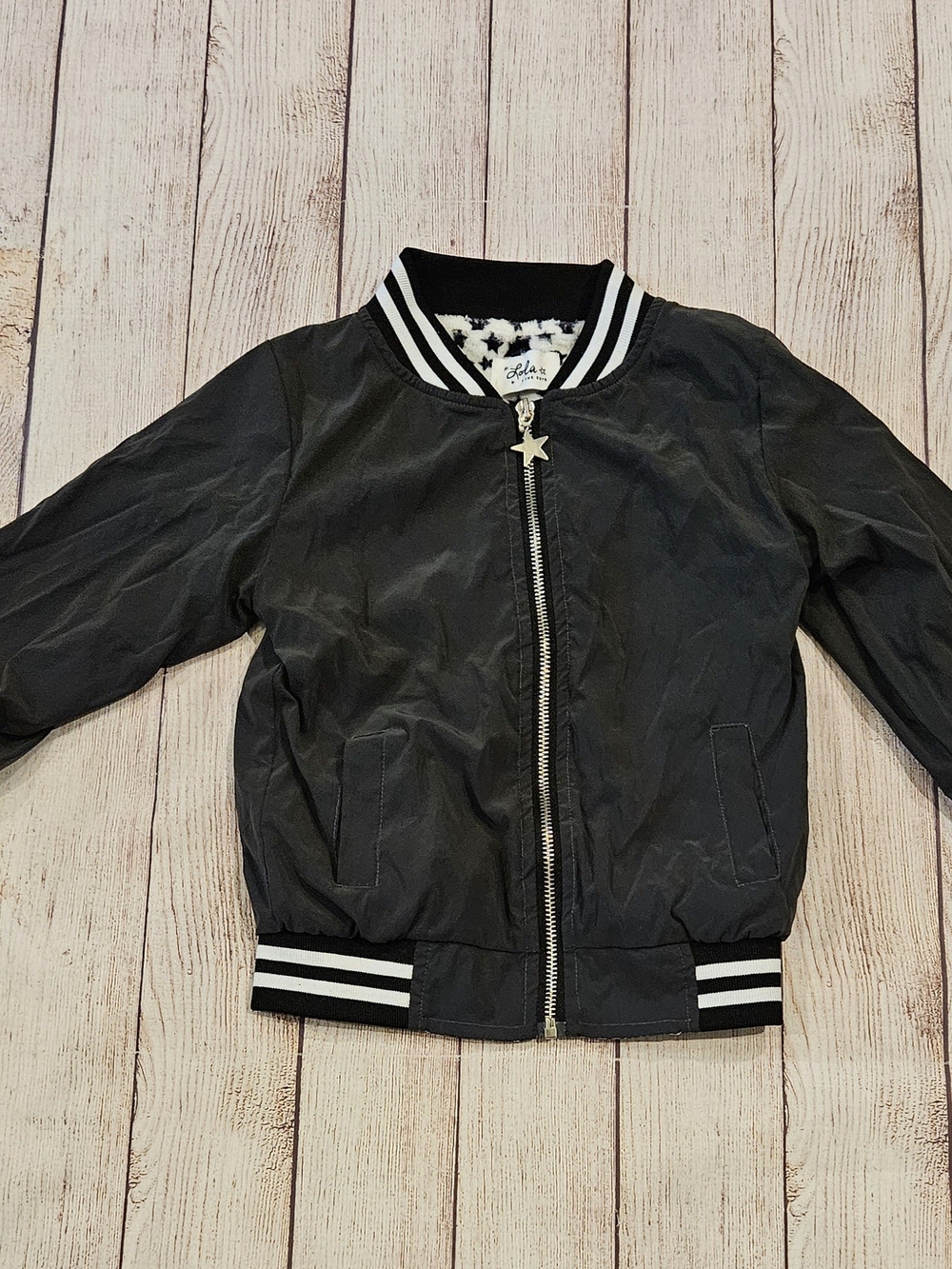 Lola + The Boys - Girls Black Bomber Jacket with Stripe Trim